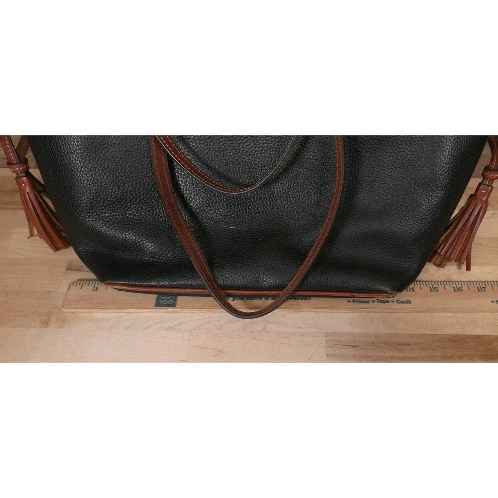 Dooney & Bourke Black Pebbled Leather Tassel Shopper Tote Bag Purse Handbag